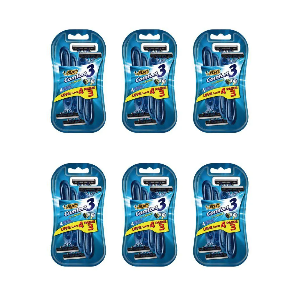 Aparelho de Barbear Bic Comfort 3 Leve4 Pague 3 Pele Normal - Kit C/ 6un