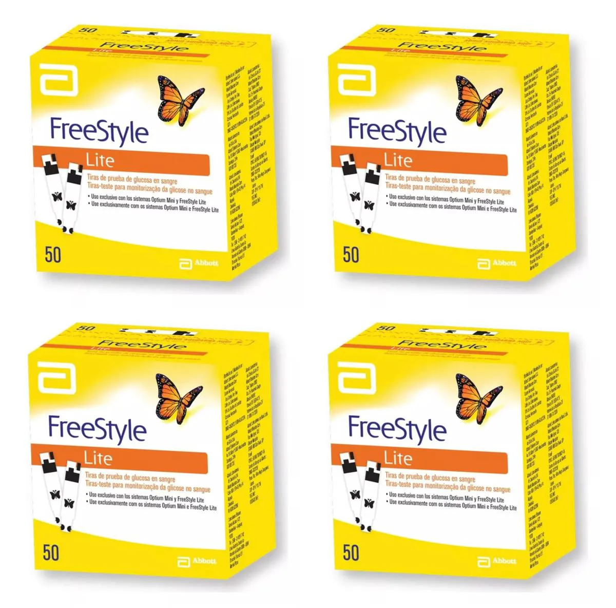 Kit 4 Tiras Glicemia Glicose P/ Diabete Freestyle Lite 50un