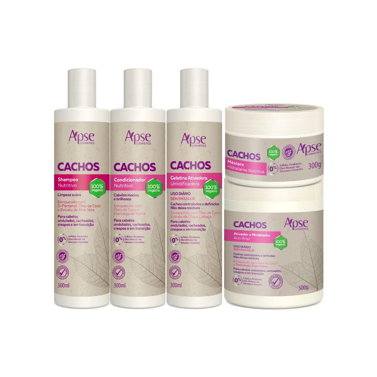 Kit Apse Shampoo, Condicionador, Gelatina, Máscara 300g E Ativador 500ml Apse Cosmetics