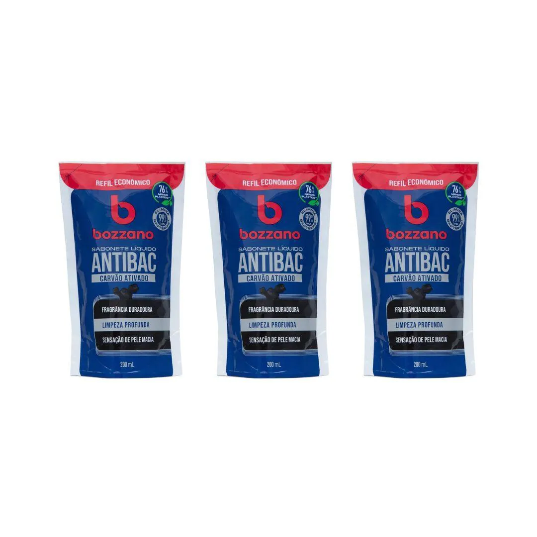 Sabonete Liquido Bozzano Carvao Ativado Refil 200ml - 3un