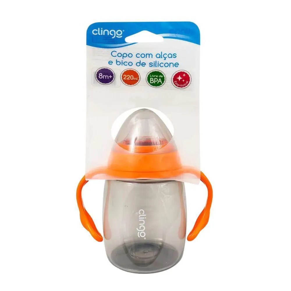 Copo Com Alça E Bico De Silicone 220ml Laranja Clingo