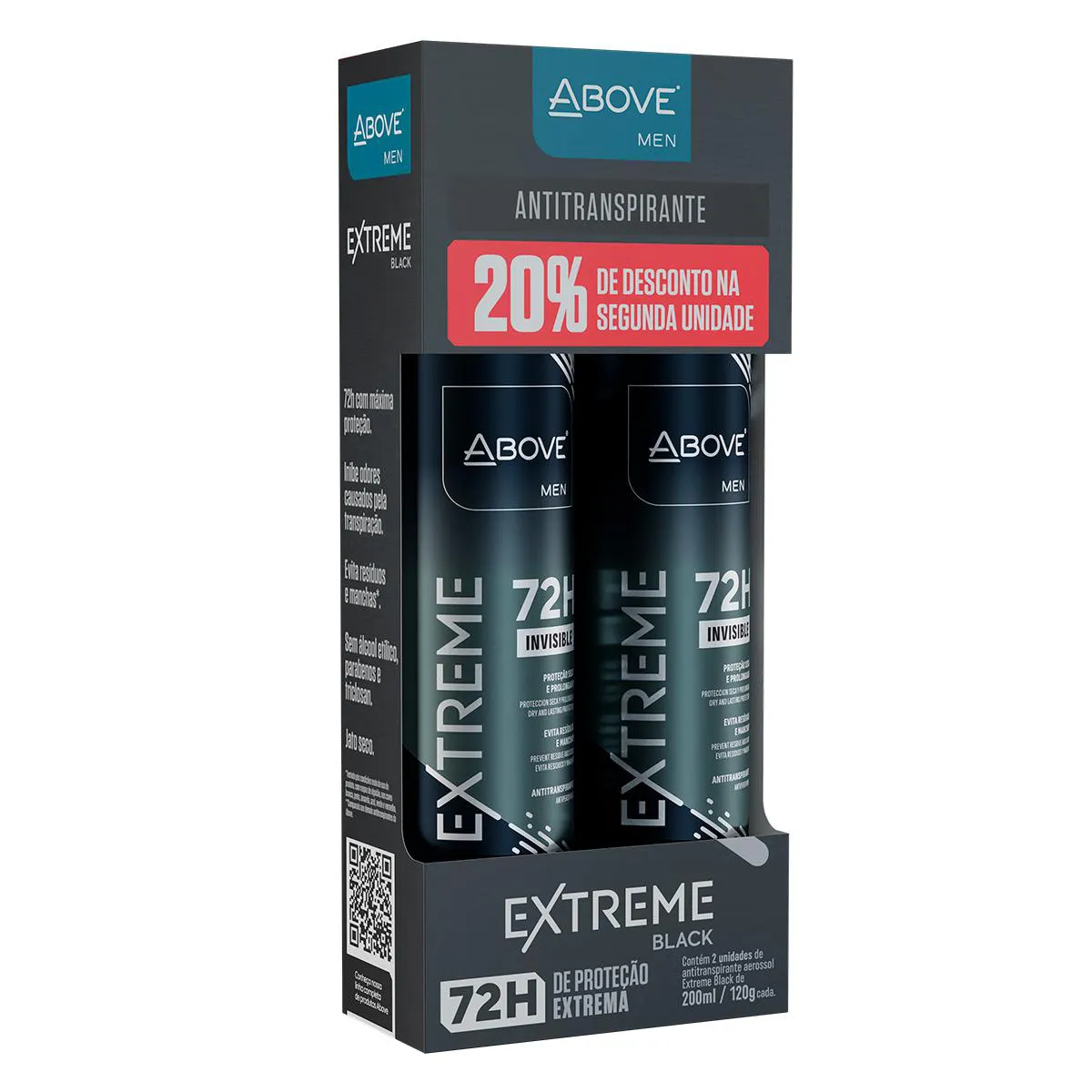 Desodorante Antitranspirante Above Men Extreme Black 72h Invisible pack 2 unidades de 200ml cada