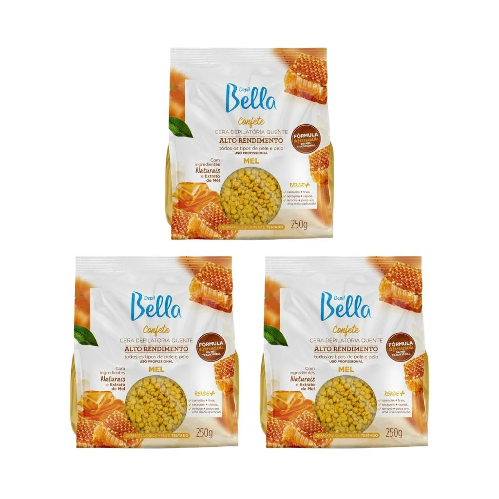 Depilatorio Depil Bella Cera Confete 250g Mel - Kit C / 3un