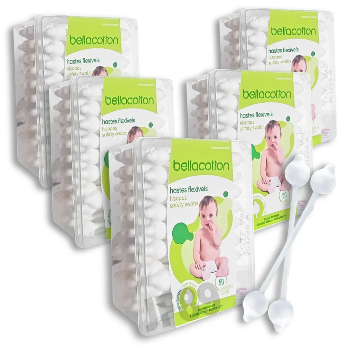 Haste Flexível Cotonete Bebe Bellacotton 5 pac. total 250uni