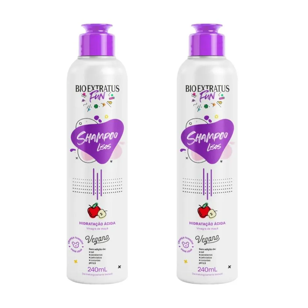 Kit 2 Shampoo Fun Limpeza Cabelos Liso 240 Ml Bio Extratus