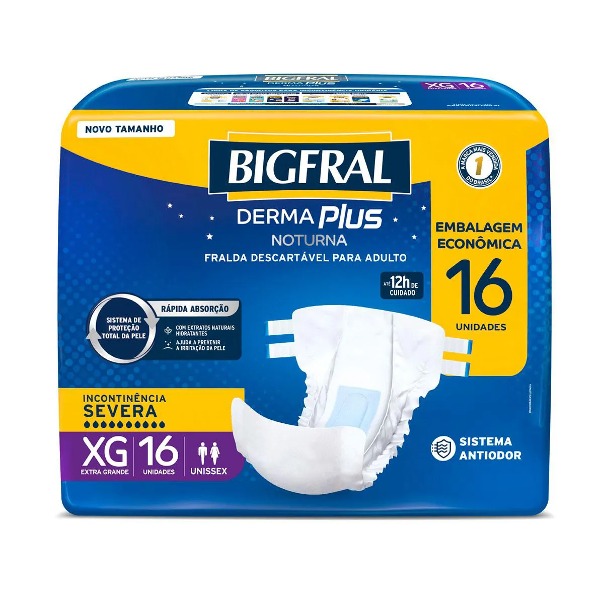 Fralda Geriátrica Unissex Bigfral Derma Plus Noturna XG Absorção Intensa 16 unidades