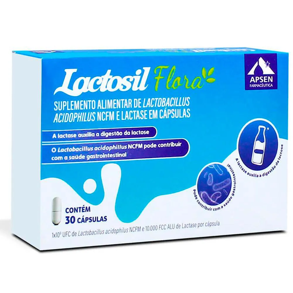 Lactosil Flora C/30 cápsulas - Probiótico Lactobacillus + Enzima Digestiva Lactase 10.000 Fcc