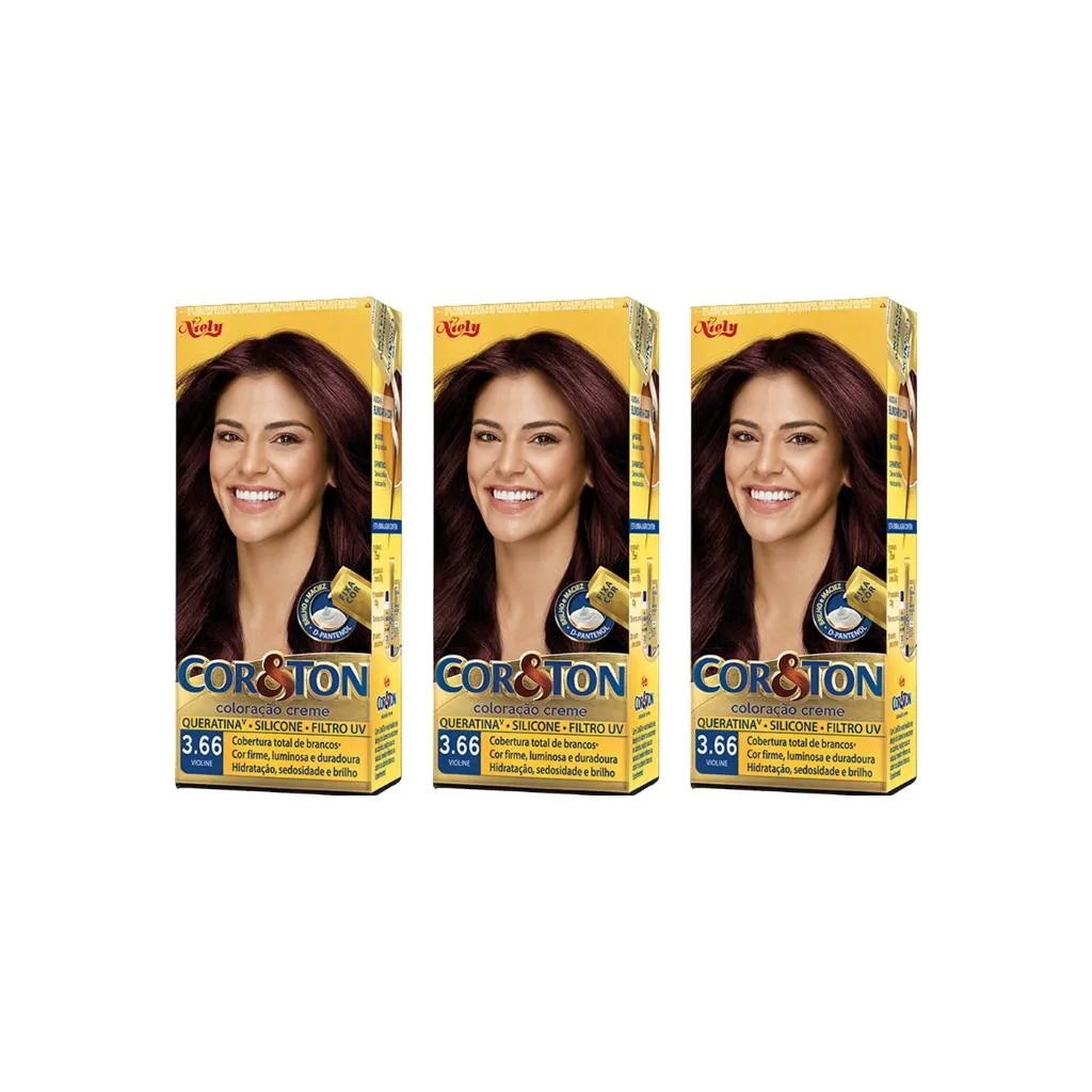 Coloraçao Cor&ton 3.66 Violine 50g - Kit C / 3un