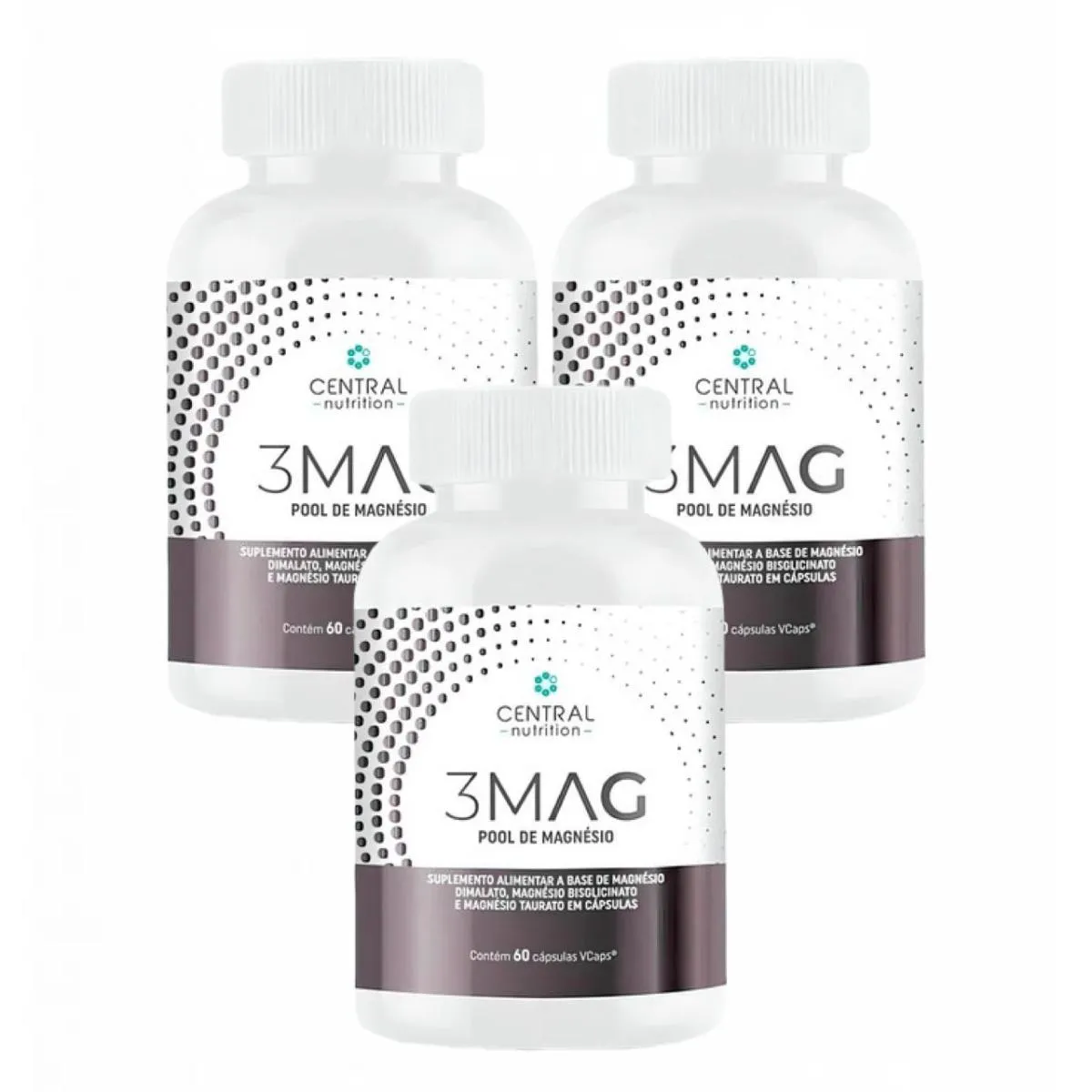 3x 3 Mag Magnesio Quelato Taurato Dimalato Central Nutrition sem Sabor