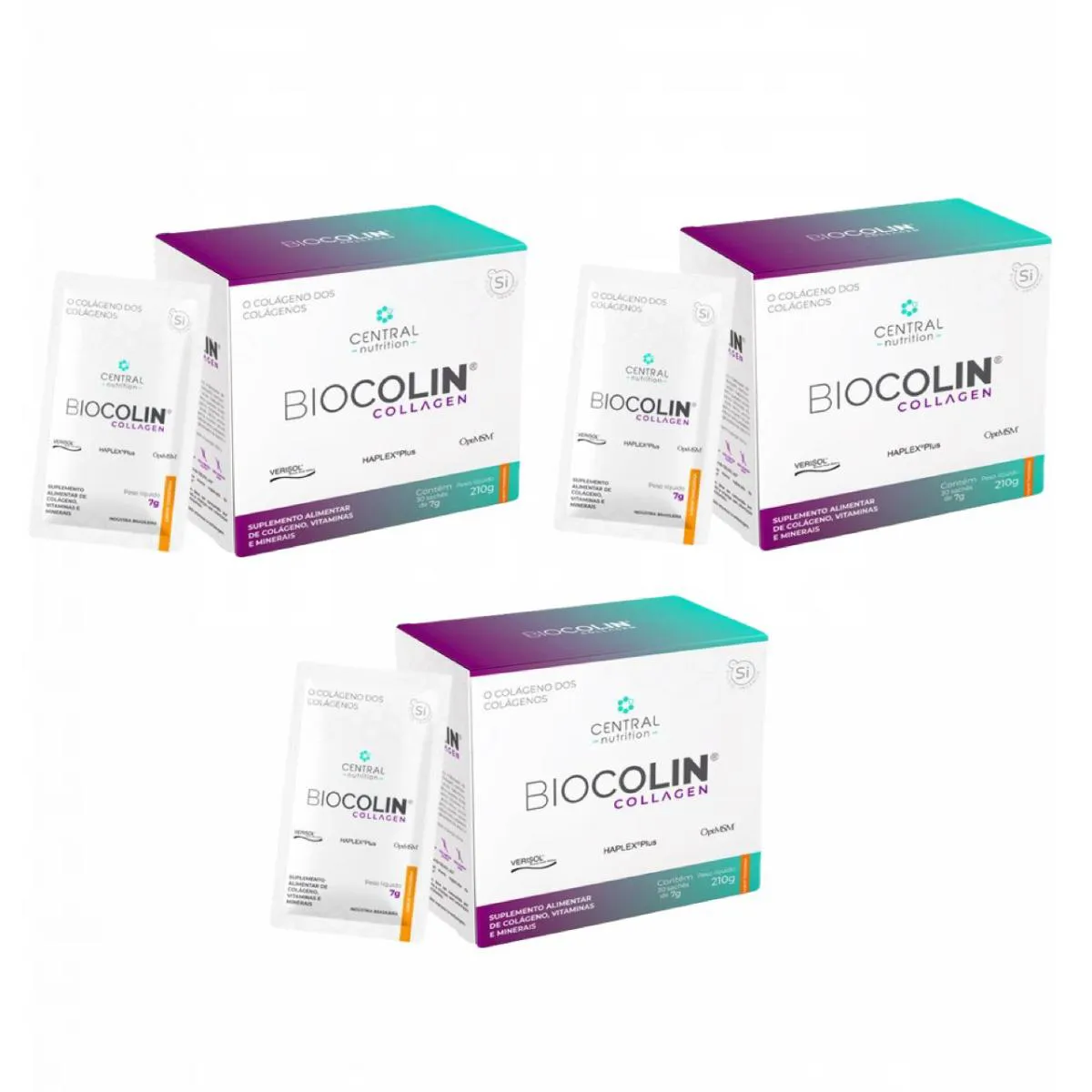 3x Biocolin Collagen - Central Nutrition - Tangerina 30 Sachês