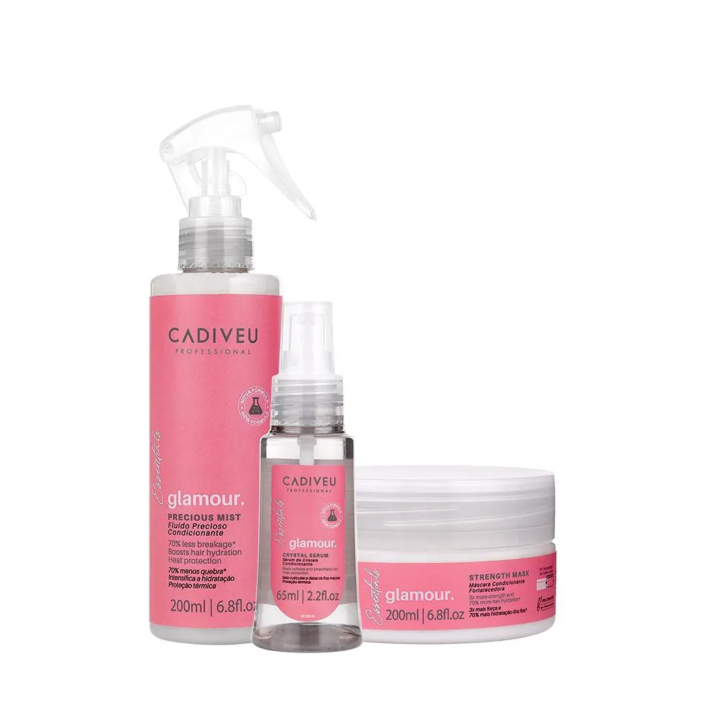 Kit Cadiveu Profissional Essentials Glamour Fluído Sérum e Máscara Condicionante (3 Produtos)