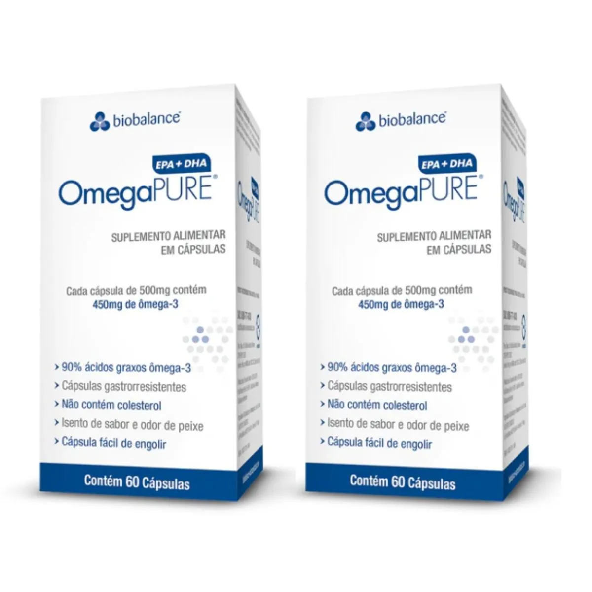 Kit 2 Omegapure Epa Dha Vitam e Alta Concentração 60 cápsula Biobalance sem Sabor