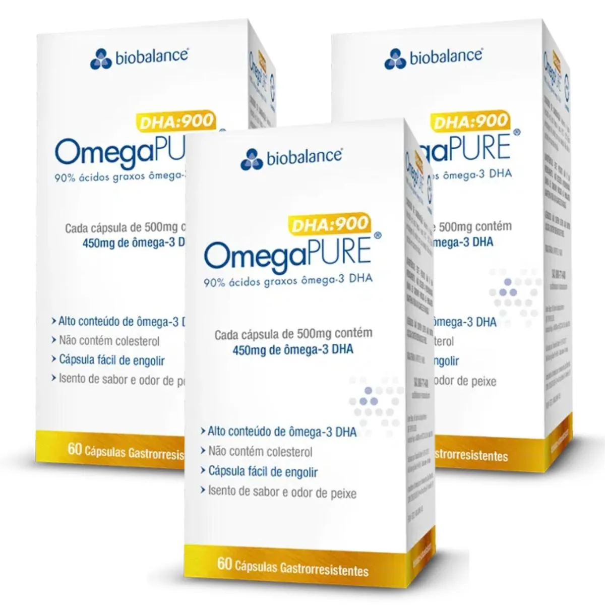 Kit 3 Omegapure Dha 900 Alta Concentração 60 cápsulas Biobalance sem Sabor