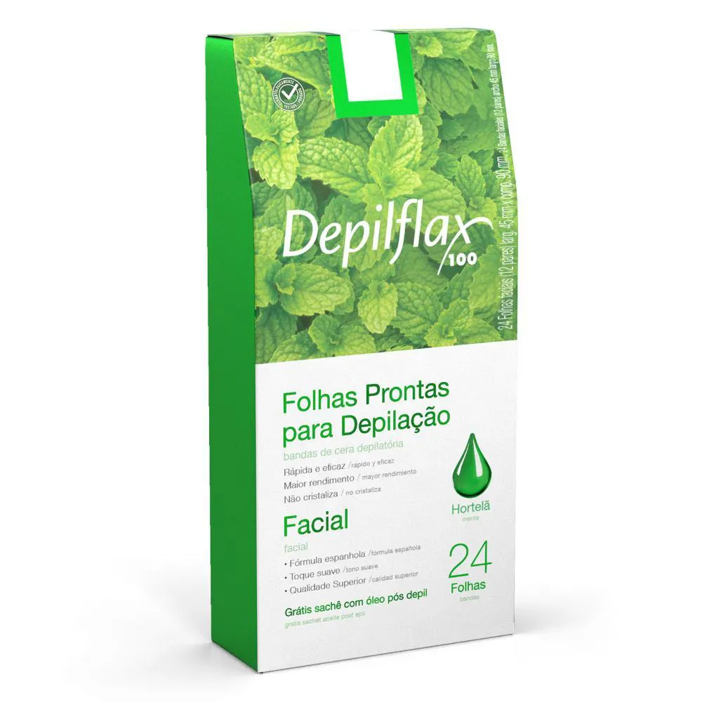 Folhas Prontas Faciais Hortelâ com 24 Unidades