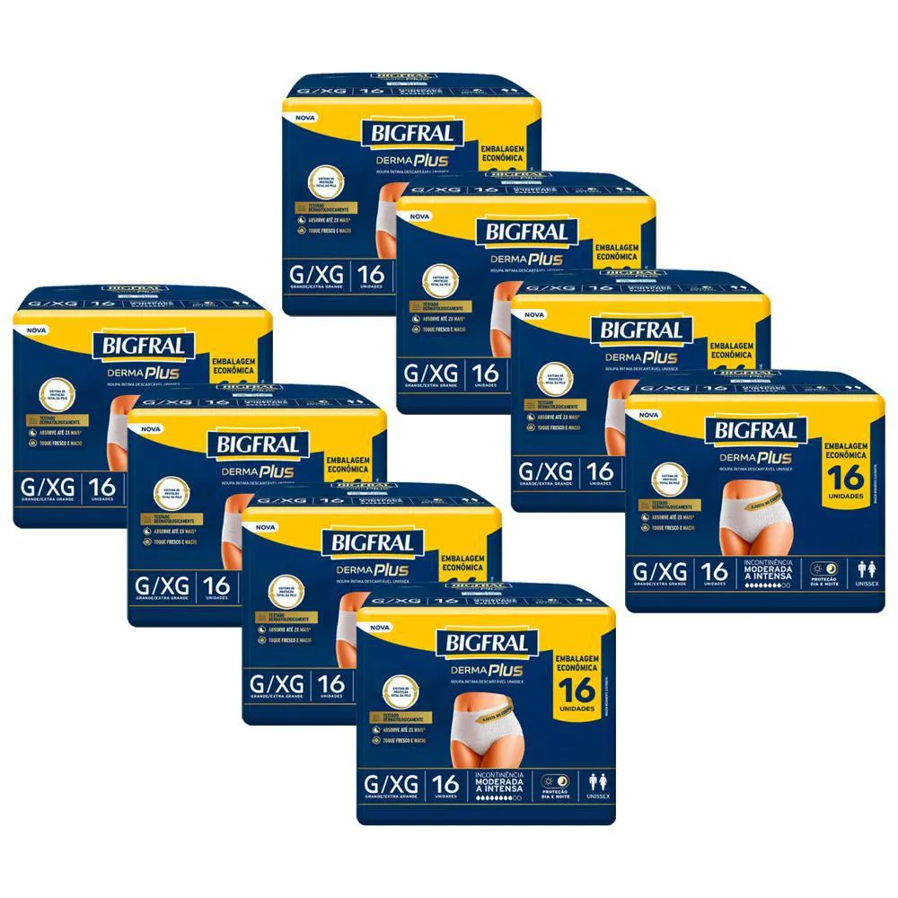 Kit 8 Roupas Íntima Bigfral Pants Derma Plus G/ex com 16un Cada