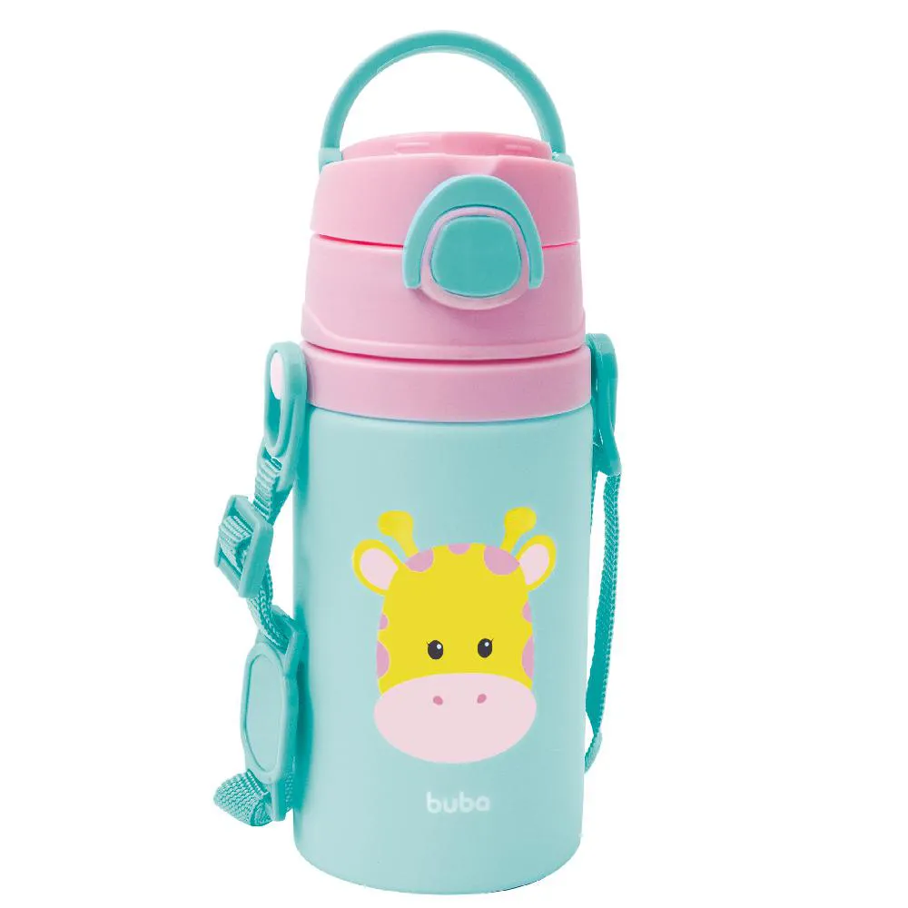 Garrafa de Alumínio Animal Fun Buba Girafa 400ml Rosa