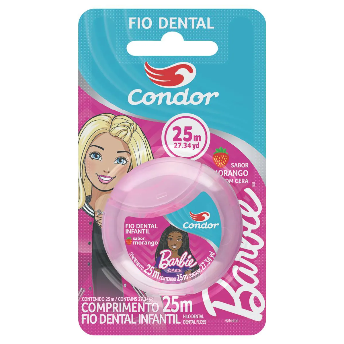 Fio Dental Infantil com Cera Morango Barbie Condor 25m