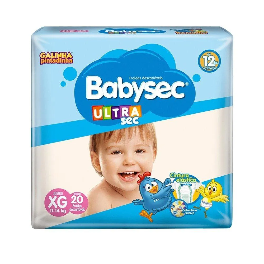 Fralda Descartável Babysec Ultra Sec Galinha Pintadinha Jumbo Tamanho Xg - 8 Pacotes com 20 Fraldas - Total 160 Tiras