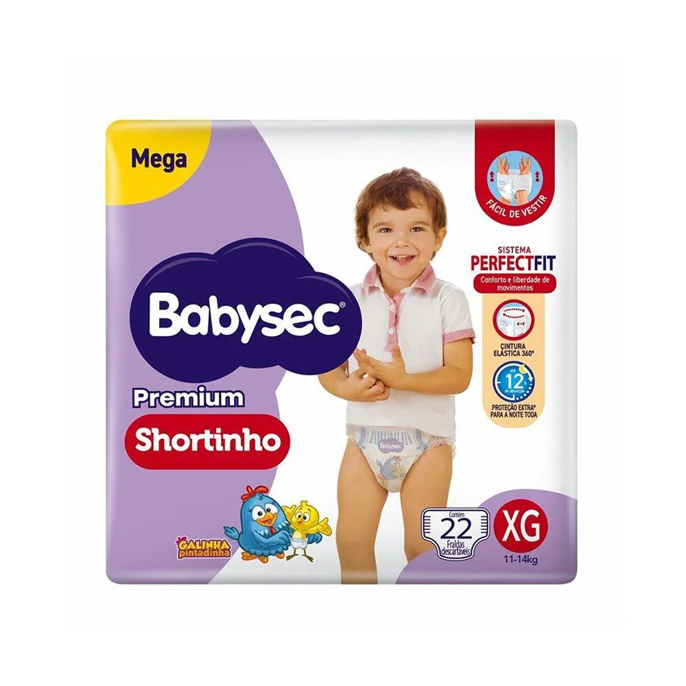 Fralda Descartável Babysec Shortinho Mega Extra Grande - 6 Pacotes com 22 Fraldas - Total 132 Tiras