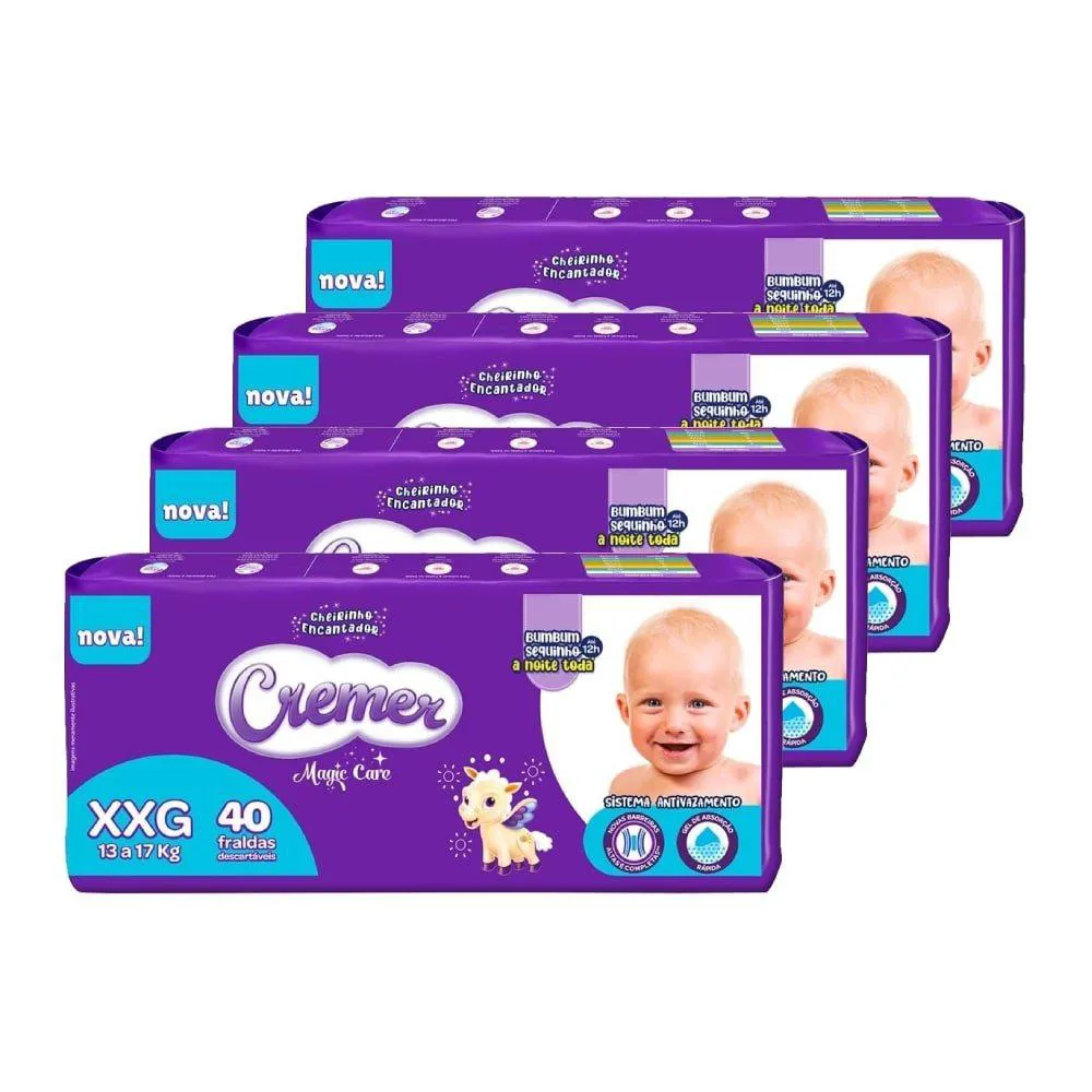 Fralda Descartável Cremer Magic Care Hiper Extra Extra Grande 4 Pacotes C/ 40 Fraldas