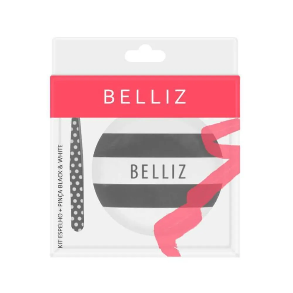 Kit Espelho + Pinça Black & White Belliz Cód. 1698