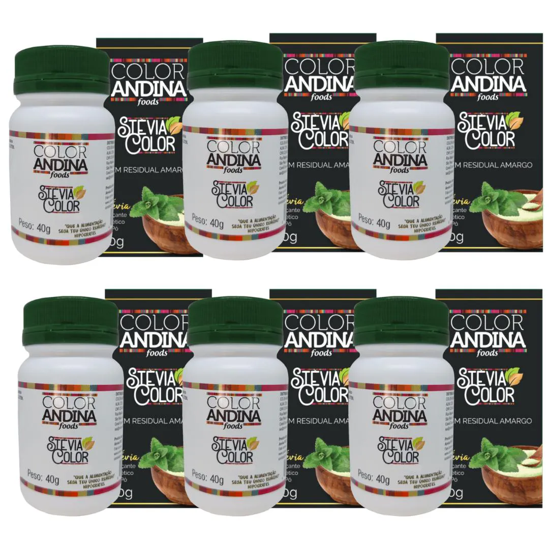 Adoçante Stévia 40g | Color Andina | 100% Natural | 6 Potes