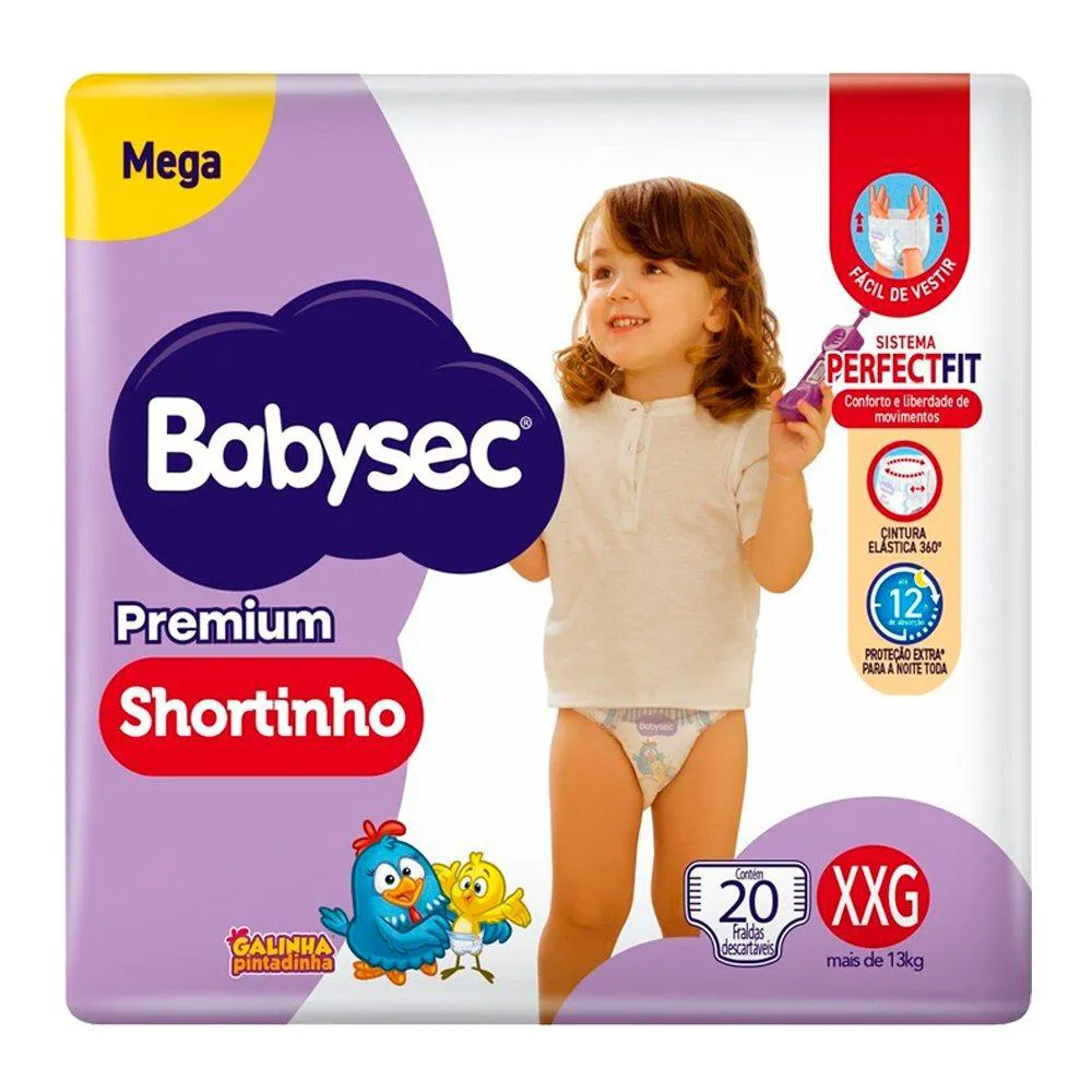 Fralda Descartável Babysec Shortinho Mega Tamanho Xxg - 6 Pacote com 20 Fraldas - Total 120 Tiras
