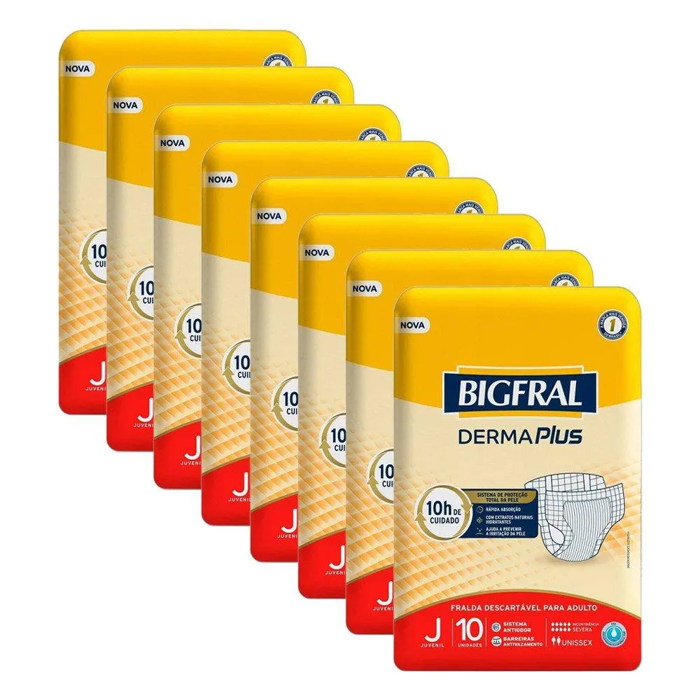 Fralda Bigfral Derma Plus Juvenil - 8 Pacotes C/ 10 Fraldas