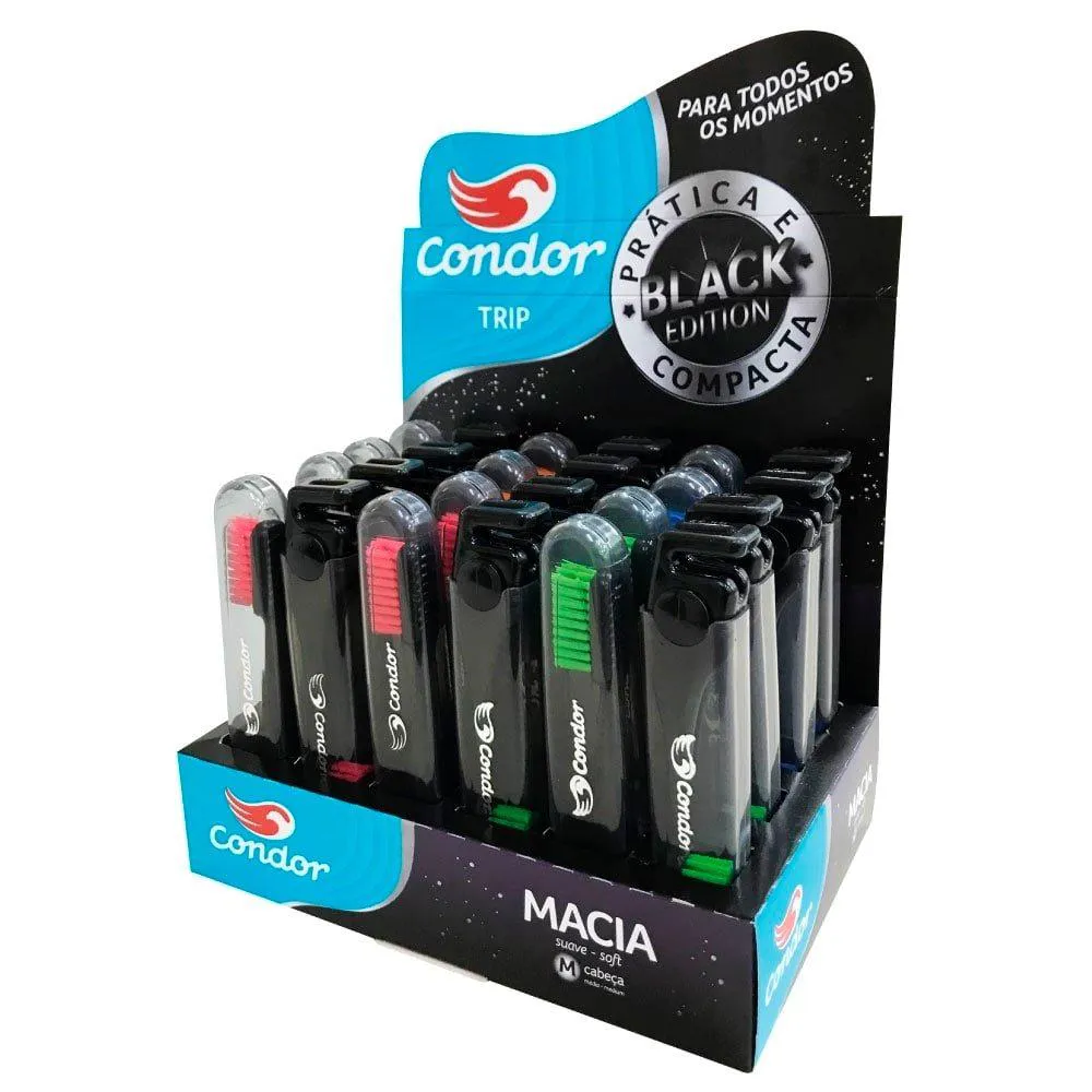 Escova Dental Condor Trip Black Macia - Embalagem C/ 24 Uni