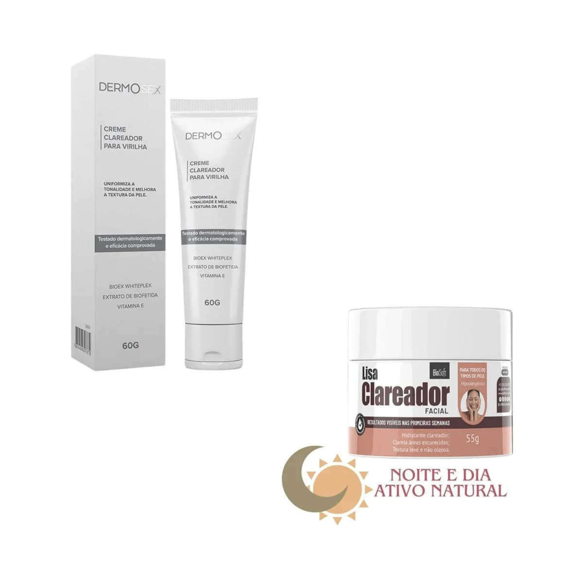 Creme Clarear Virilha + Clareador Facial Combo Mancha Escura