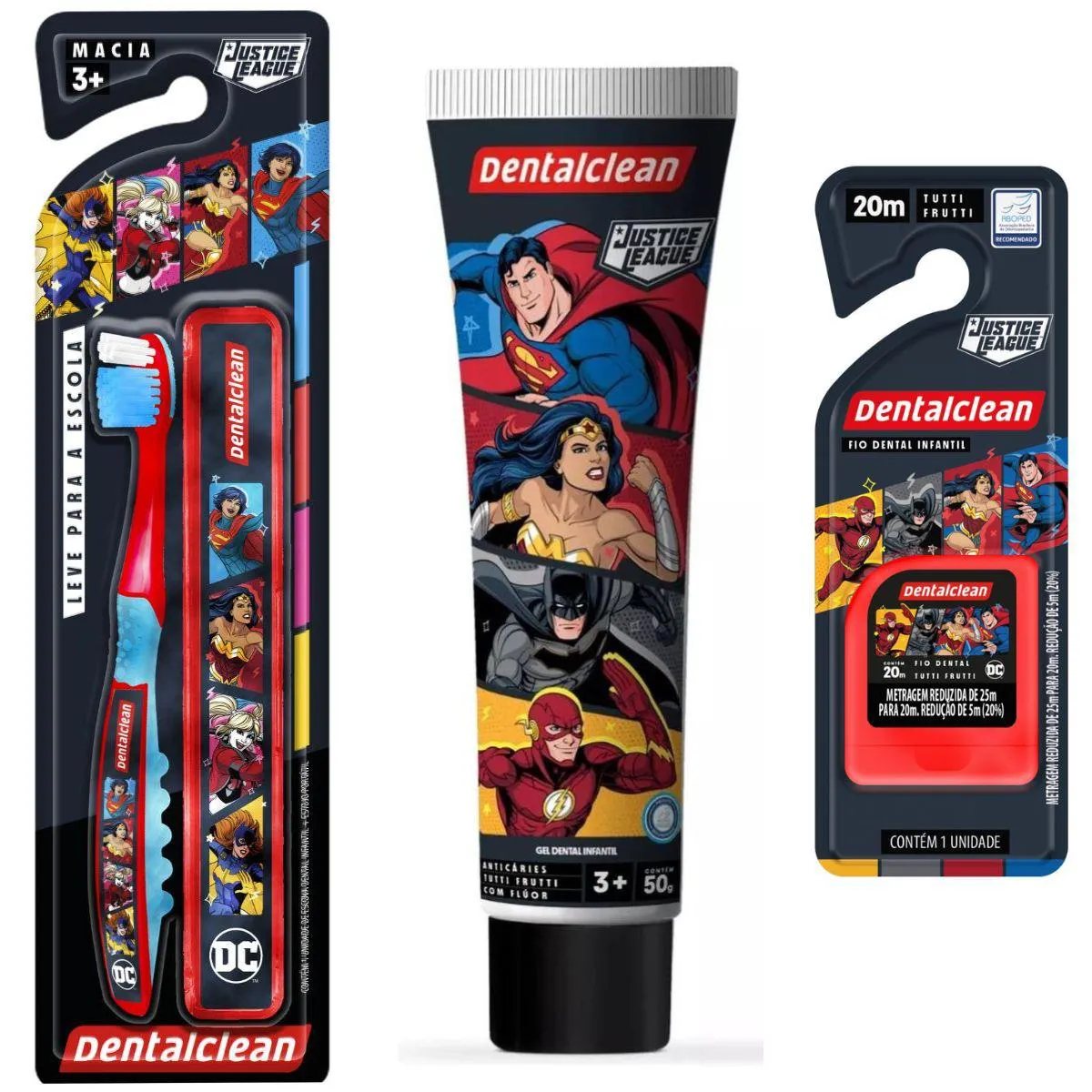 KIT ESCOVAÇÃO LIGA DA JUSTIÇA - VERMELHO - DENTALCLEAN