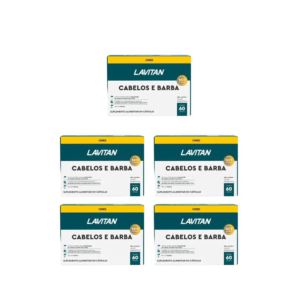 Kit 5 Lavitan Homem Cabelos e Barba - 60 cápsulas - Cimed