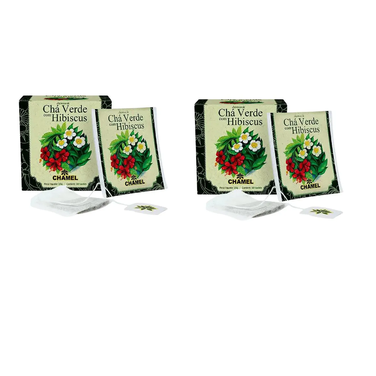 Kit 02 Chá Verde com Hibiscus com 10 Sachês 15g - Chamel