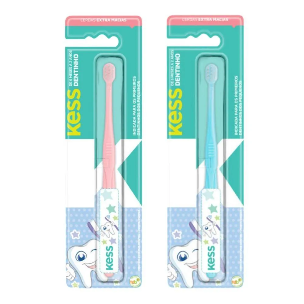 KIT ESCOVA DENTAL KIDS KESS DENTINHO BELLIZ ROSA/AZUL C/2