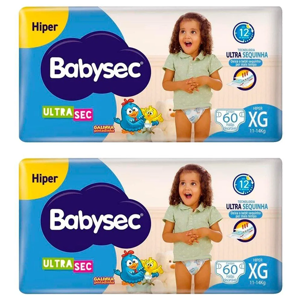 Fralda Descártavel Babysec Ultra Xg - 2 Pacotes com 60 Fraldas - Total 120 Tiras