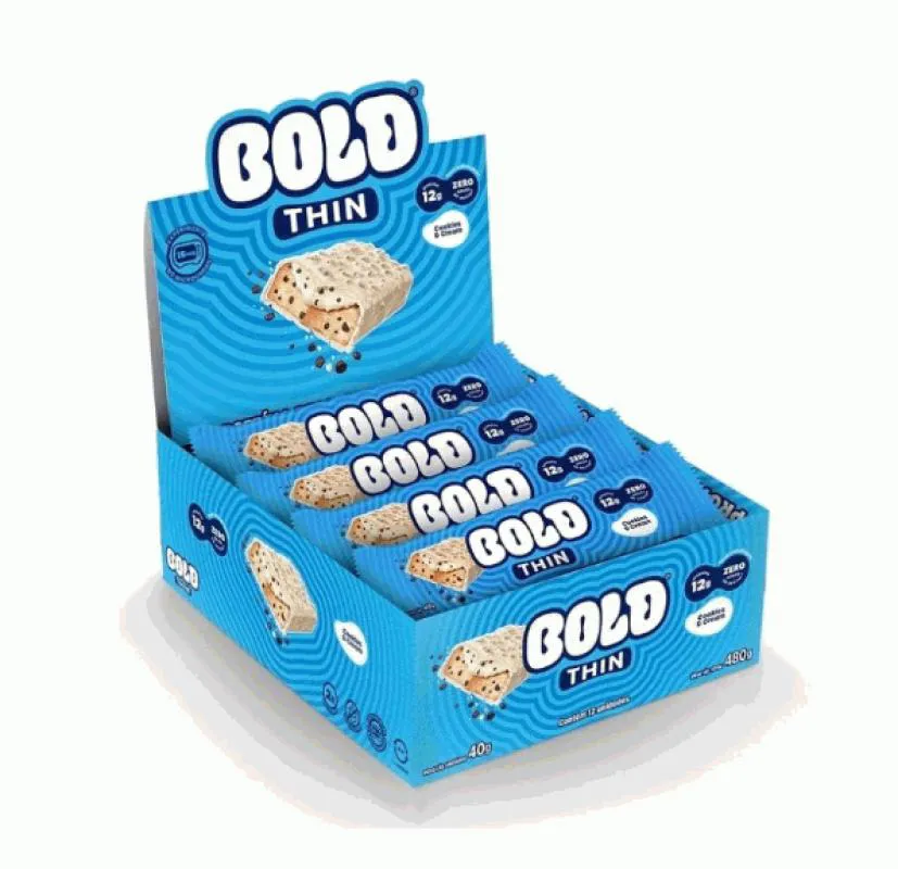 Bold Bar Thin (Display 12 unidades de 40G) - Sabor: Cookies e Cream.