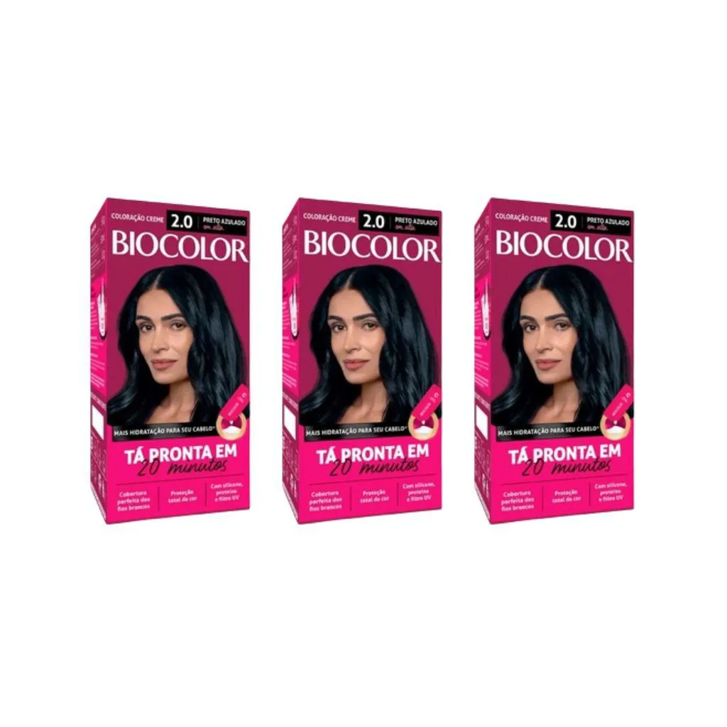 Coloraçao Biocolor Creme 2.0 Preto Azul - Kit C / 3un