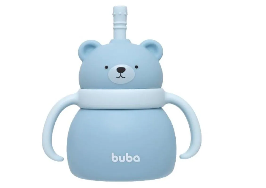 COPO INFANTIL EM SILICONE COM CANUDO 200ML URSINHO - BUBA Azul