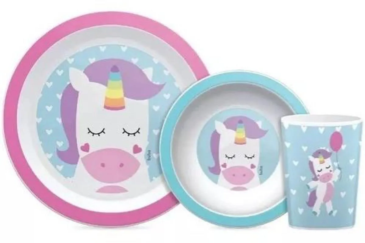KIT REFEIçãO INFANTIL ANIMAL FUN UNICóRNIO 3 PEçAS - BUBA