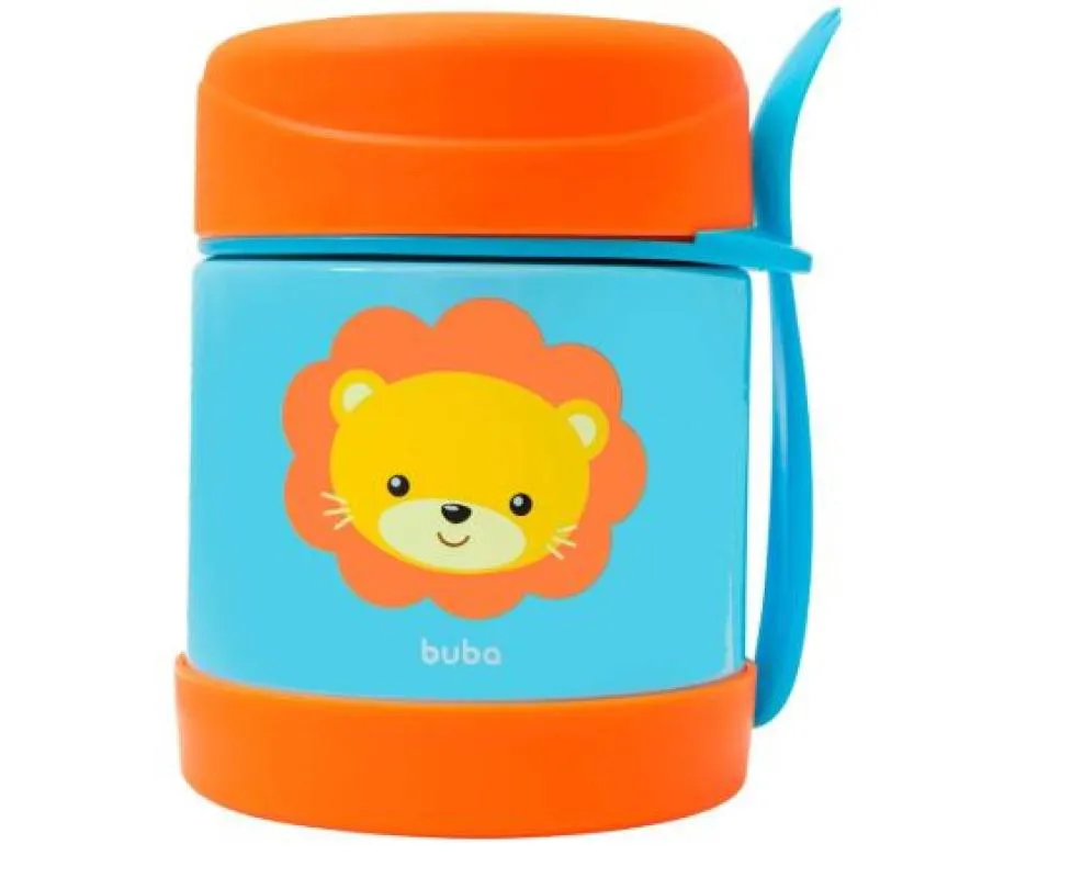 POTE TéRMICO INFANTIL 320ML COM TALHER ANIMAL FUN LEãO - BUBA