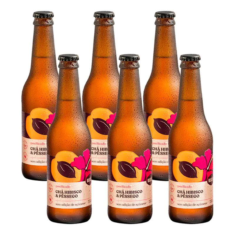 Kit 6x: Chá de Hibisco com Pêssego Gaseificado Brazô 350ml