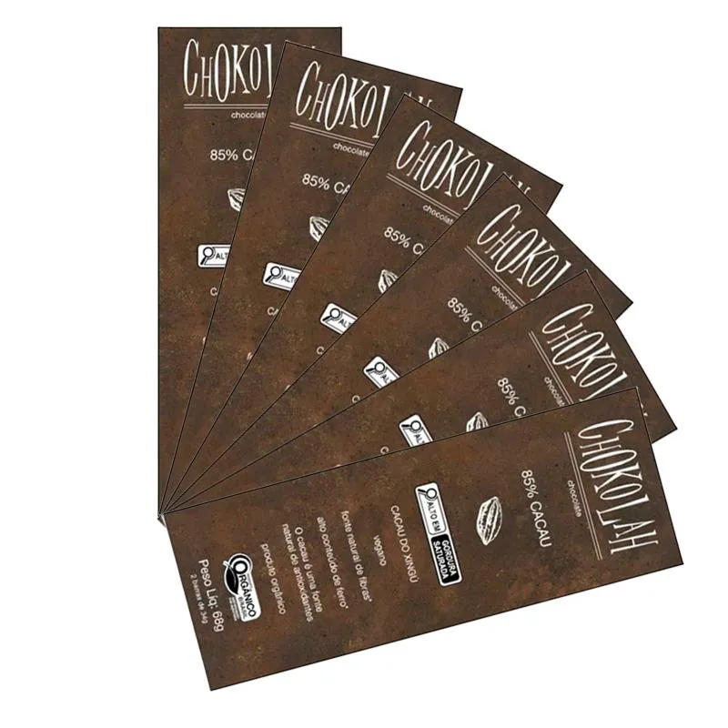 Kit 6x: Chocolate 85% Cacau com Açúcar Demerara Orgânico Chokolah 68g