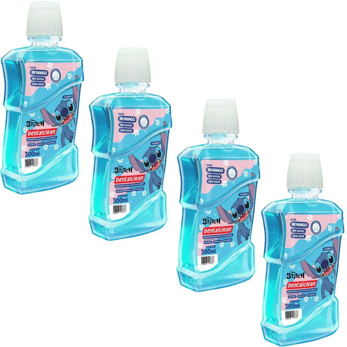 4X Enxaguante Bucal Infantil Stitch 300ML Morango Dentalcean