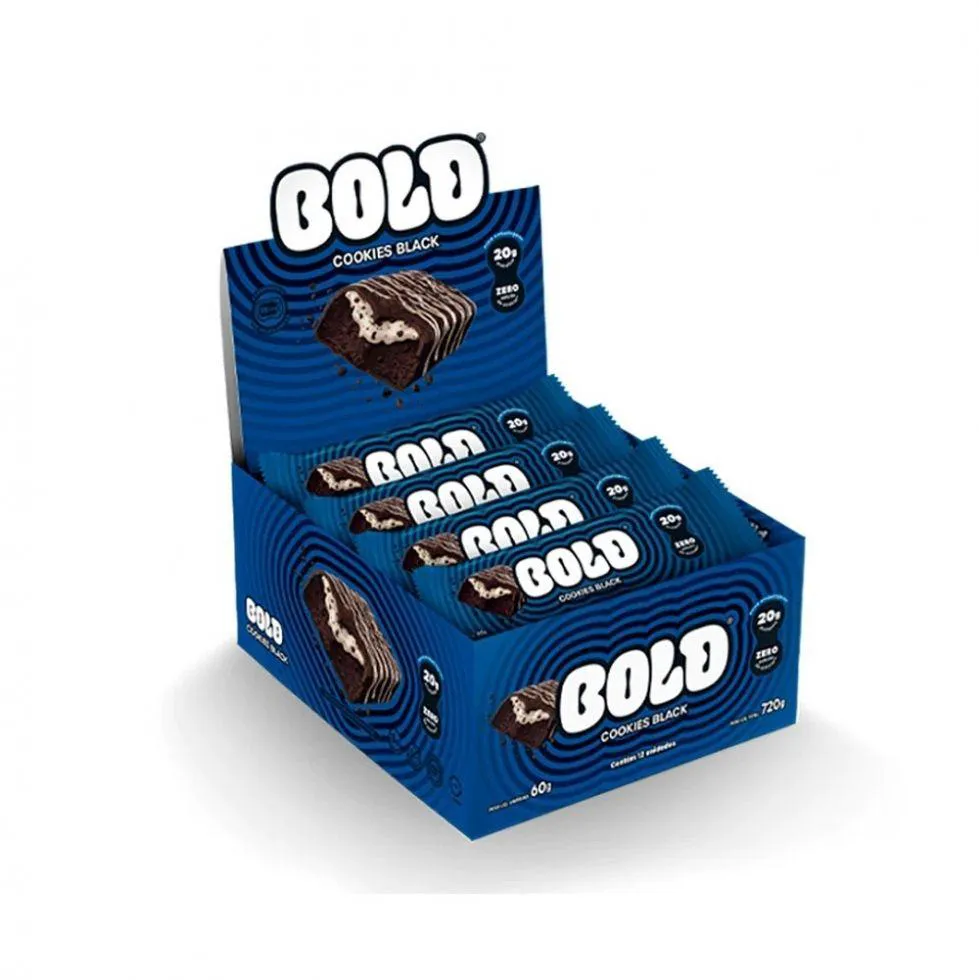 Bold Bar Display (12 unidades de 60G) - Sabor: Cookies Black.