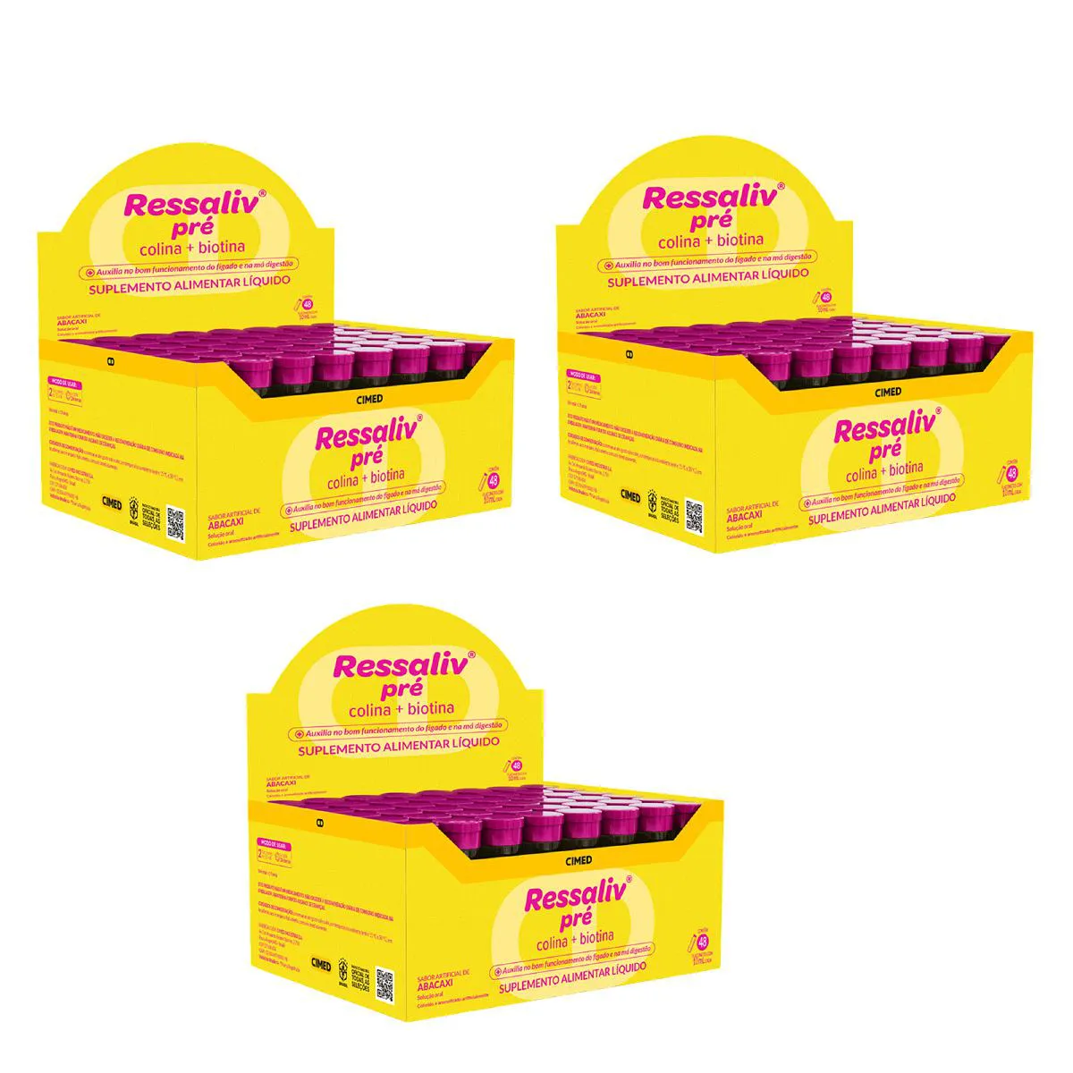 Kit 03 Ressaliv Pré Sabor Abacaxi com 48 Flaconetes - Cimed