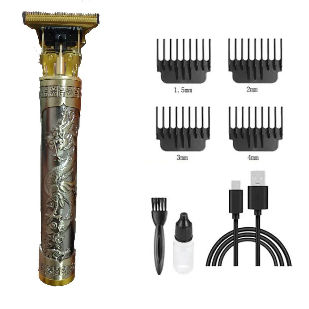 Maquina Dragão Profissional Corta Cabelo Aparar Barbas Pelos Carregamento Via Usb Dourado