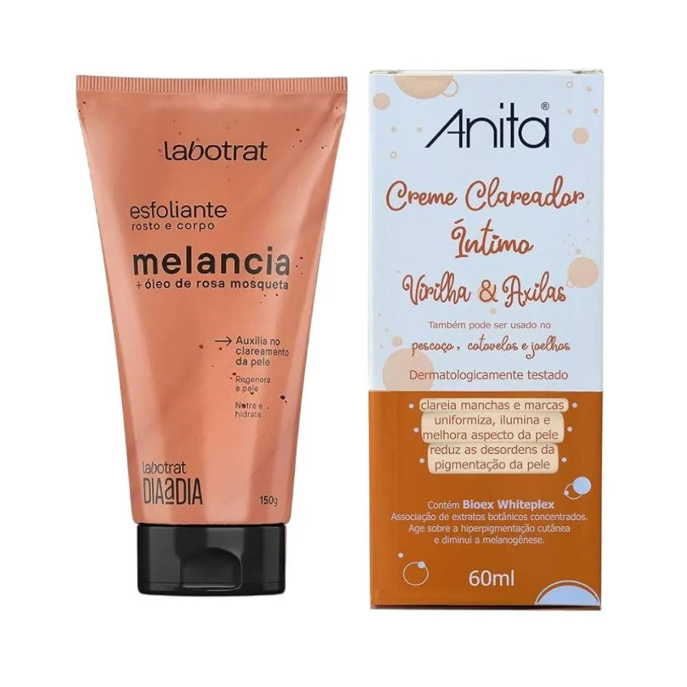 Kit Clareador Axilia e Virilha C/ Esfoliante Labotrat Melancia C/ Rosa Mosqueta 150gr e Creme Clareador Anita 60ml (2 Produtos)