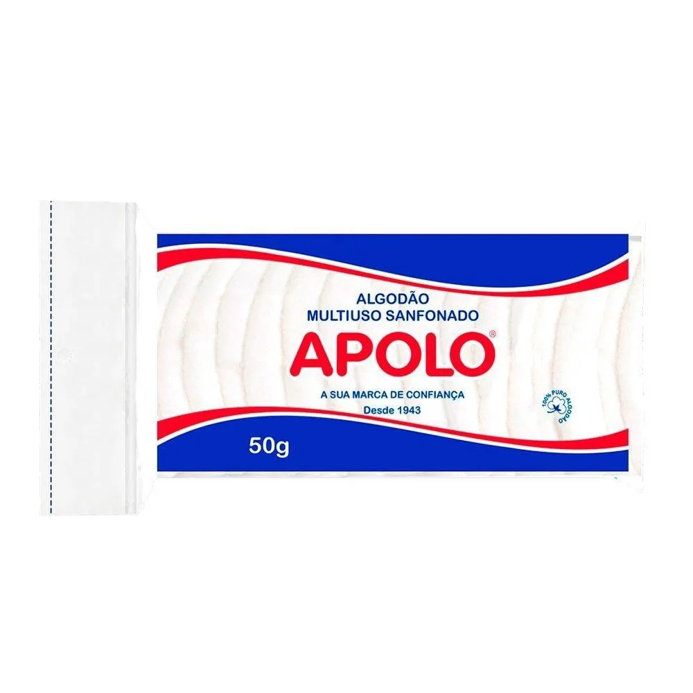 Algodão Apolo Sanfonado Hidrófilo 50g Embalagem com 20 unidades