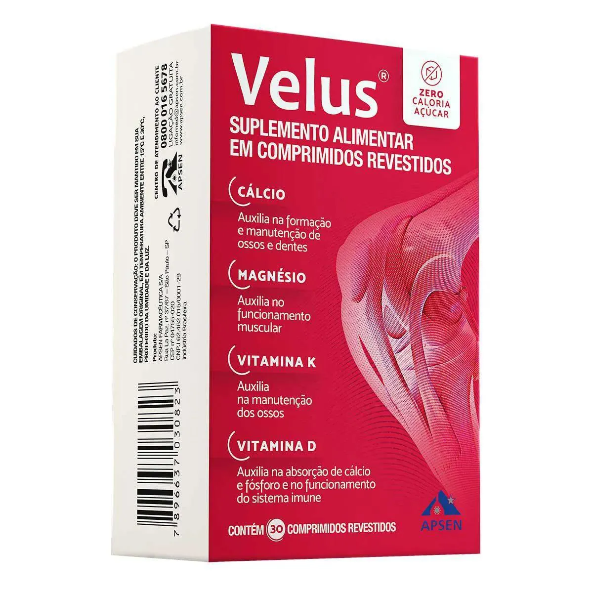Suplemento Apsen Velus Cálcio Magnésio Vitamina D E K 30cps