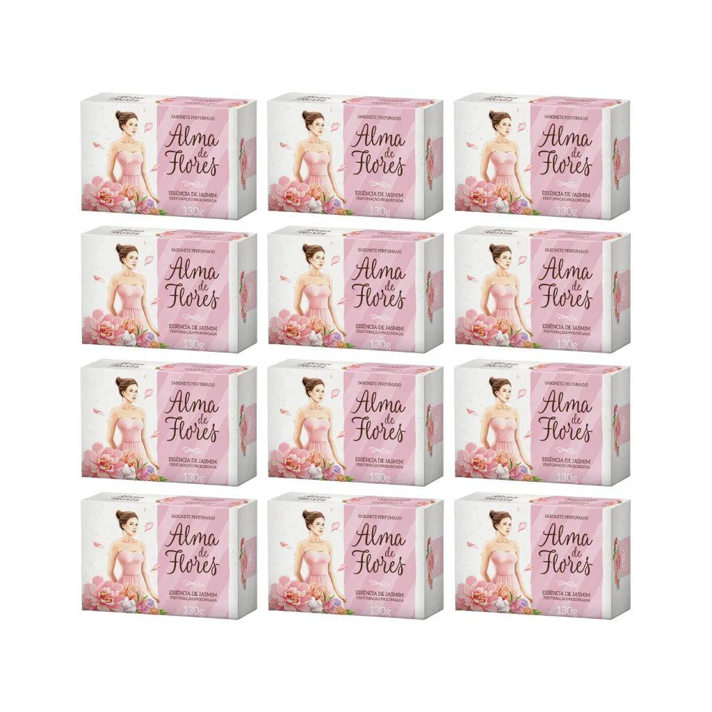 Sabonete Alma de Flores 130g Essencia Jasmim - Kit C / 12un